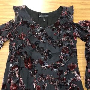 White House Black Market crushed velvet cold shoulder blouse.